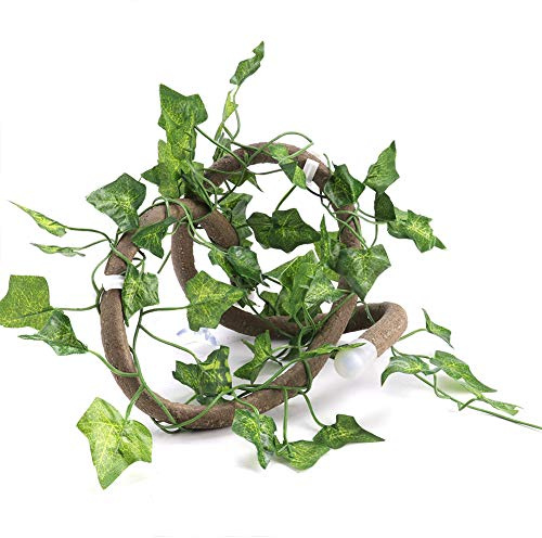 Zerodis Eidechsen-Kletterzweig, 1 M Biegsame Dschungelrebe mit Saugnäpfen, Reptilien-Lebensraum-Dekor für Geckos, Laubfrösche in Terrarien (Rattan + Efeublätter)