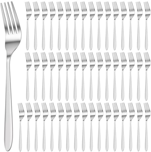 CHEUKYIU 50 Stück Tafelgabeln Edelstahl, 19 cm Menügabeln Edelstahl, Silber Besteck Gabeln für Küche, Restaurant