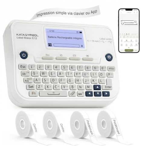 SUPVAN E12 Étiqueteuse Clavier & Bluetooth avec 4 Rubans, Blanc