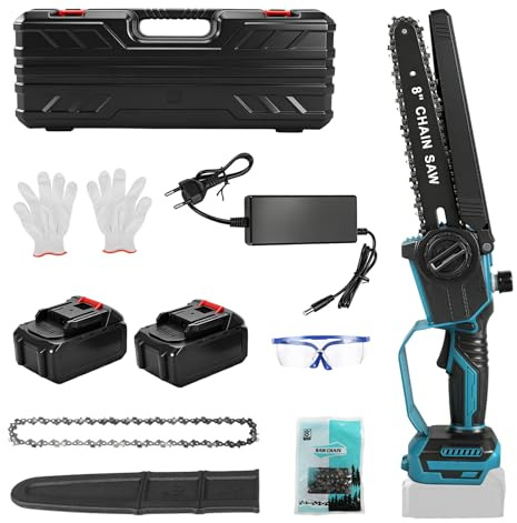 Motosega da 8 Pollici, Motore Brushless per Motosega senza Spazzole con Batterie 2 * 4000mAh, Piccola Sega da Potatura con Lubrificazione Automatica della Catena e Tensionamento senza attrezzi