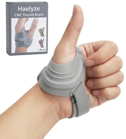 Haelyze Thumb Brace CMC – Ergonomic Thumb Splint – Left Hand Thumb Support for CMC Joint Stability with Internal Aluminium Support – Size M Unisex Grey