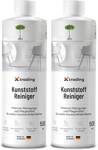 X-trading Kunststoffreiniger 500 ml - Premium Reiniger und Pflegemittel für weiße Kunststoffoberflächen, Glanzbringender Möbelreiniger und Fensterrahmen Reiniger (Packung mit 2)