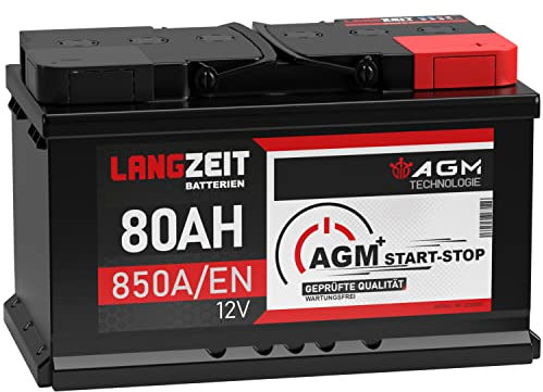 LANGZEIT AGM Batterie 80Ah 12V 850A/EN Start-Stop Autobatterie VRLA Batterie
