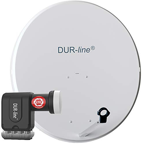 DUR-line MDA 90 Hellgrau - Digiatale 8 Teilnehmer Satellitenschüssel Komplett-Anlage mit +Ultra Octo - LNB [Camping, Astra 19,2°, DVB-S/S2, Full HD, 4K, 3D]