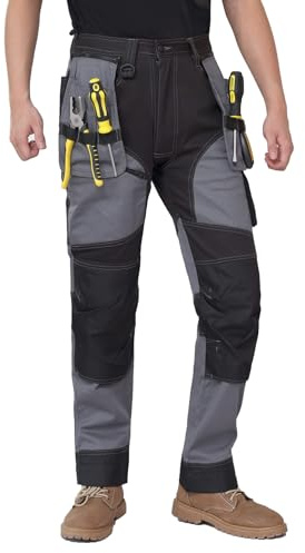 WORK IDEA Arbeitshosen männer, Hose mit multifunktionalen Taschen, Hose mit abnehmbaren Flugtaschen, mit Oxford-Knietaschen, Baumwollstretchhose