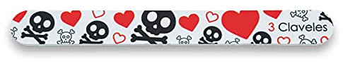 3 Claveles - Lima De Corindón Flexible, Lima De Manicura De 2 Caras, Lima Acolchada Para Uñas, 2 Usos, Decorada, Colección Skull Lover, Corindón, 8 Cm, Blanco