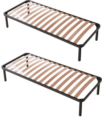 EVERGREENWEB -Kit Rete Letto singola 90x190 cm Ortopedica Singola Set composto da 2 reti con n.14 Doghe in Legno e Struttura in Acciaio, Piedi Avvitabili, Altezza Totale 35cm