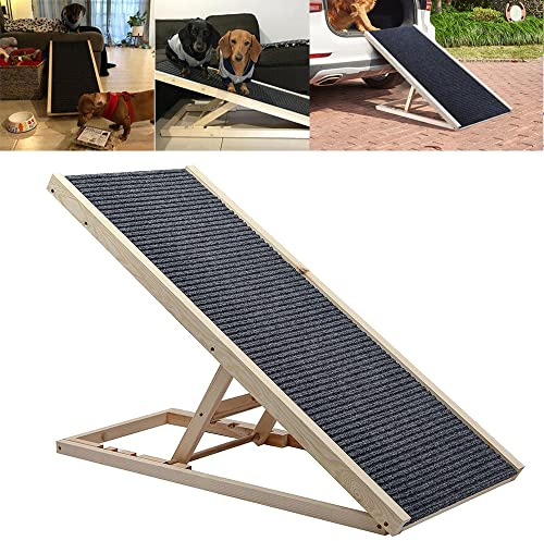 Rampe pour Chien Voiture Pliable et Réglable - pour Animaux de Compagnie, Canapé, Escalier en Bois (L100xW40cm, H30-60cm)