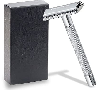Rasierhobel aus Solingen Nassrasierer für Herren Rasierer Made in Germany mit geschlossenem Kamm für klassische Rasierklingen Sicherheitsrasierer für eine perfekte Bartpflege (Edelstahl Griff)