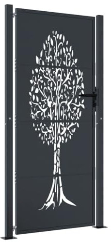 vidaXL Portail de Jardin, Portillon de Patio, Barrière de Sécurité, Porte d'Extérieure Terrasse, Anthracite 100x200 cm Acier Conception d'arbre