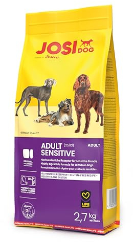 JosiDog Adult Sensitive (1 x 2,7 kg) | Vuxen | Premium torrfoder för känsliga hundar | särskilt lättsmält med mycket fjäderfäprotein | glutenfri | Powered by JOSERA | Hundfoder | 1-pack