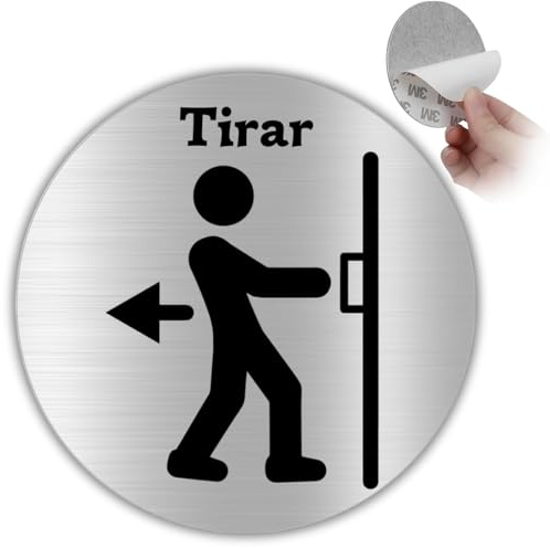 LEIASA | Señal Adhesiva Tirar Puerta - Ø 10 cm - Aluminio - Comercio Local | Cartel Rótulo Signo Puertas, Placa Indicativa Acceso, Pegatina Cristal Escaparate, Aviso Tienda Bar Oficina Restaurante