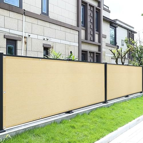 Balkon Sichtschutz mit Ösen 45 x 325 cm Blickdichte Wind Uv-Schutz Balkonbespannung Sichtschutz mit Ösen Kabelbinder Und Kordel für Balkongeländer, Terrasse Garten, Creme Farben