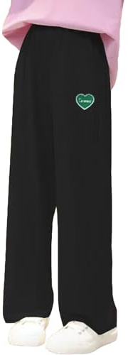 Vuncio Pantalon Soie Glacée Enfant Fille Leger Pantalon Fluide Ado Fille Taille élastique Ete Ample Confortable Mignon Pas Cher Chic Casual Vacances 3-14 Ans (Black, 11-12 Years)