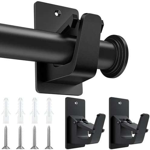 2 Pezzi Supporto per Bastone per Tenda - Staffa per Asta Autoadesivo Tenda Gancetti Porta Bastoni Ganci Tende Senza Bucare per Soggiorno, Bagno, Camera da Letto, Nero