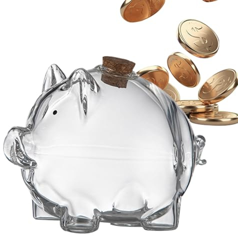 Tirelire Cochon en Verre Transparent - Banque De Pièces Déco Forme De Porc, Petit Pot Économiseur D’Argent Portable, Contenant pour Étagère Ou Bureau | Tirelire en Verre Artisanale avec Forme