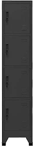 ACAGALA Stahlschrank Schließfachschrank mit 4 Fächern 38x45x180 cm - Spind Schrank Metall Sicherer Wertfachschrank & Umkleidespind in Schwarz für Lager und Gewerbe