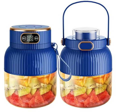 Exprimidor portátil multifuncional de 600 ml con pantalla digital, licuadora portátil para batidos sobre la marcha, licuadora de recargable por USB, taza doble + tapa doble
