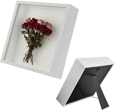 Marcos con Profundidad 5cm, Marcos para Cuadros 3D para Objetos, Marco de Fotos Madera para Rellenar, Marco de Profundo para Mesa Pared, Marco de Caja de Sombra para Medalla Flor (25x25cm;Blanco)