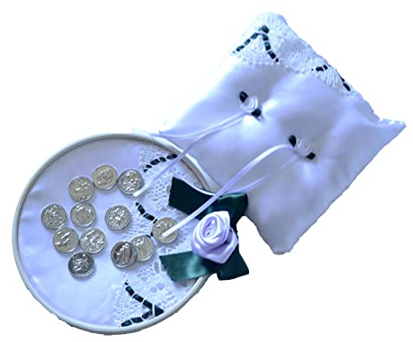 DOCOLASTRA Arras de Boda Bíblica Plateadas | Porta-arras redondo, Cojín para anillos a juego, Realizados por artesanos, Para llevar a la Iglesia