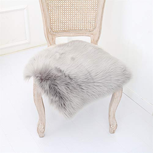 Martin Kench Faux Lammfell Sitzkissen, Schaffell Sitzauflage Longhair Fell Optik Nachahmung Wolle Sofa Matte (Grau,45 x 45 cm)