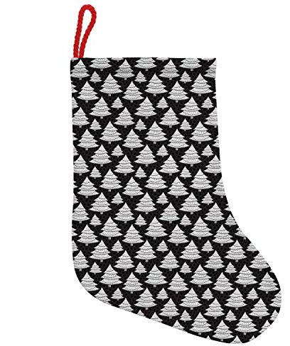 ABAKUHAUS Weihnachten Hängende Nikolausstiefel Weihnachtssocken, Aufwändige Bäume Tupfen, Weihnachtsstrumpf zum Aufhängen, 25x35cm, Charcoal Grau Weiß