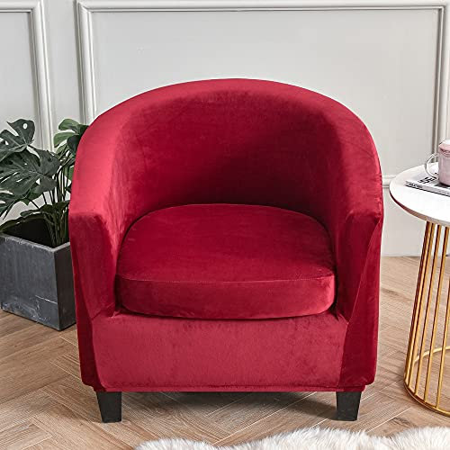 Highdi 2 Stück Sesselschoner Sesselüberwurf mit Elastisch Stretch Husse, Plüsch Club Chair Schonbezug Sofabezug mit hoher Dehnung Sessel für Clubsessel Loungesessel Cocktailsessel (rot)