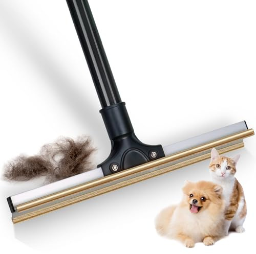Eyyao Carpet Rake for Pet Hair Removal, Reusable Dog Hair Remover with 47 Handle, Pet Hair Removal Tool with Innovative Metal Edge Design for Carpets, Rugs, Stairs, Pet Tower & Hard-to-Reach Places