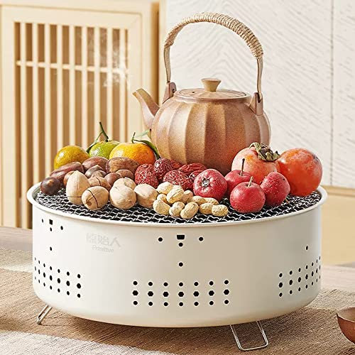 CAJOLI Holzkohlegrill-Heizungsherd, Gartenhitzer Nicht-Stick-Campinggrill, Holzkohlefeuerkessel mit Anti-Scenen-Griff,