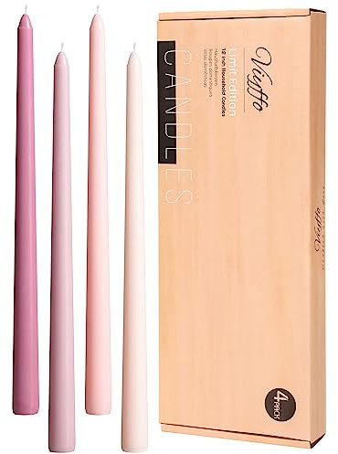 Viyffo 12 Inch Taper Candles Pink with a Purple Hue Set of 4 Unscented Smokeless Long Tall Tapered Candle for Candlesticks Sticks Wedding Advent Home Decor Dinner Christmas