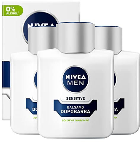 Nivea Men Sensitive Aftershave-Balsam Extra sanft After Shave Herren mit Kamille und Vitamin-Extrakt und Bartbalsam, empfindliche Haut, 3 Flaschen à 100 ml