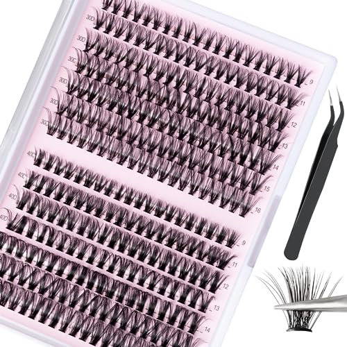 280 Stück Einzelne Wimpern set D Curl, 9 11 12 13 14 15 16mm Cluster Lashes set Wimpern Selbstklebend mit Pinzette für Make-up DIY Wimpernverlängerung