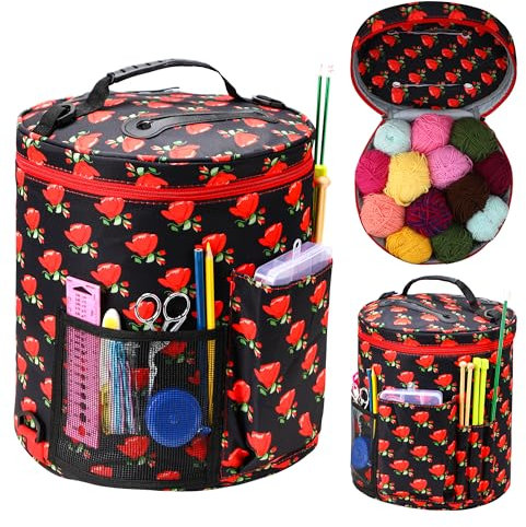 JOZEA Häkeln Tasche - Stricken Garn Lagerung Veranstalter und Tote, Halter für Häkeln Zubehör (Seductive Roses)