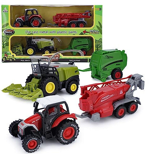 VBACALA Die-Cast Traktor Spielzeug,Trecker mit Anhänger Mähdrescher Set,MähdrescherSpielzeug Bauernhof Fahrzeug Modell Traktorspielzeug ab 3 Jahre Jungen Mädchen Kinder
