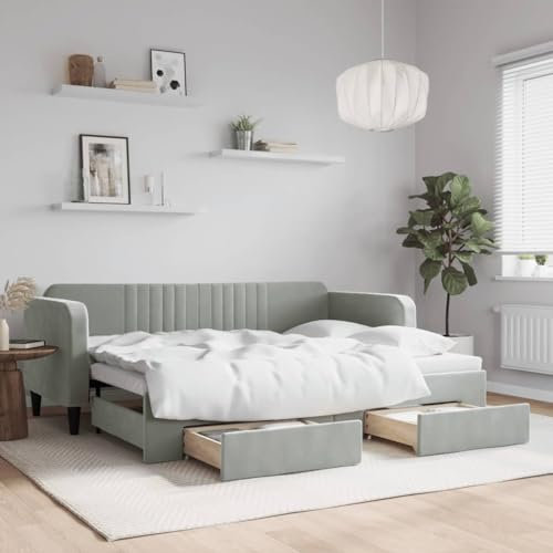 INLIFE Tagesbett Ausziehbar mit Schubladen Hellgrau 80x200 cm Samt,50,25 KG,3197104