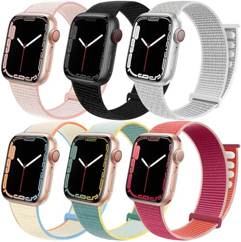 6 Pack Sport Loop Band Compatible with apple watch 38mm 40mm 41mm iWatch Ultra 2 Series 10 9 8 7 6 5 SE 4 3 2 1 Ultra Strap Nylon Weave Women Men Stretchy Braided Wristband Breathable（M）