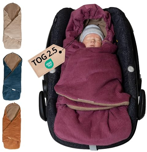 ULLENBOOM Einschlagdecke Babyschale, Ideal für Herbst und Winter, 100% OEKO-TEX Materialien, Cord Berry (Made in EU) - Babydecke für Kindersitz oder Kinderwagen, kuschelige Decke für Babys