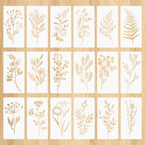 18 Stück Airbrush Schablonen zum Malen, 15 * 7.5cm Blumen Schablonen Blätter, Schablone Stencil, Schablonen Textilgestaltung, Schablonen Malen für Scrapbooking Möbel Deko