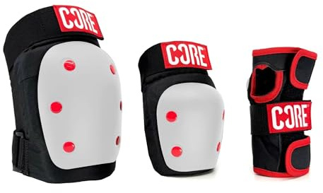 Core Skate Triple Pad set - Kids/Adult Knee, Elbow & Wrist Protective PadSet for Skateboarding, RollerBlading, Stunt Scooter & Cycling 3 in 1 Skate Pads for all Ages - White - Small