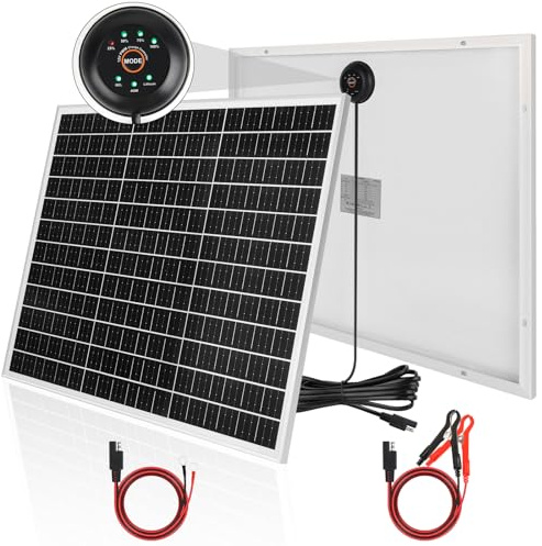 【50W Solar Autobatterie Ladegerät 18V Kit】DERUXI 50 W Mono Solarpanel: 50W Solar Panel, Eingebautem PWMs Laderegler+2 Paar SAE-Solarkabel, PV Solarmodul für 12V GEL,AGM, LiFePO₄-Batterien