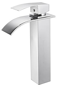 OUGOO Hoch Wasserhahn Bad Wasserfall Einhebel Waschtischarmatur | Mischbatterie Waschbecken, Kaltes und Heißes, Für Aufsatzwaschbecken, Edelstahl Chrom