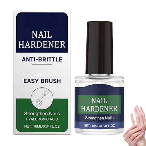 Endurecedor de uñas con ácido hialurónico con vitamina E y aceite de jojoba: fortalece y nutre las uñas quebradizas, fórmula antirotura con fácil aplicación con brocha, 10 ml (1Piezas)