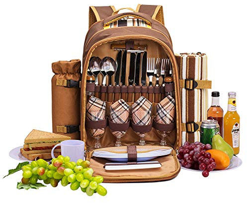 apollo walker Picknickrucksack 4 Personen Picknick Set (Set & Decke) Thermotasche Kühltaschen für Camping, Strand, Wandern Barun
