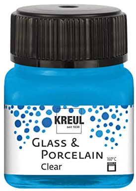 KREUL 16296 - Glass & Porcelain Clear wasserblau, im 20 ml Glas, transparente Glas- und Porzellanmalfarbe auf Wasserbasis, schnelltrocknend, glasklar