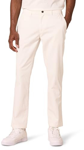 Amazon Essentials Pantalon Chino en Tissu Stretch Confortable Délavé Coupe Athlétique Homme, Blanc, 30W / 32L