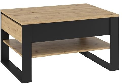 Mirjan24 Couchtisch 2S Quant QA-09, Stylischer Kaffeetisch mit 2 Schubladen und Ablagefach, Sofatisch, Wohnzimmertisch, Beistelltisch, Modern Stilvoll (Eiche Artisan/Eiche Artisan + Schwarz)