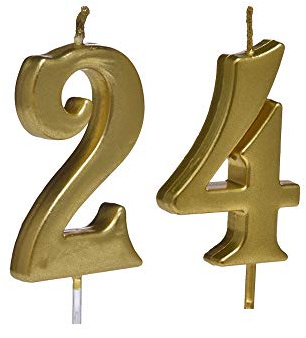 Bailym Gold 24th Birthday Candles, Number 24 Cake Topper for Birthday Decorations