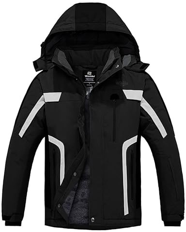 Wantdo Homme Veste de Ski Imperméable pour Voyage Manteau d'hiver Chaud Veste de Snowboard Outdoor Veste Randonnée Travail Coupe-Vent Noir+Gris M