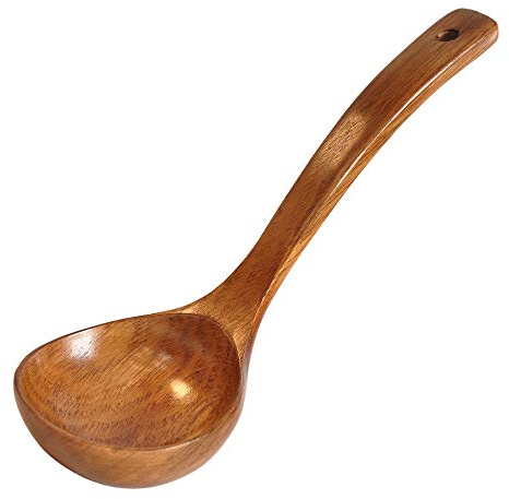 FJNATINH Wooden Ladle with Long Handle, Handmade Soup Ladle for Cooking Kitchen Cookware