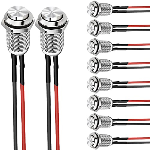 VISSQH 10pcs 12mm taster wasserdicht,Metall Drucktastenschalter ，Edelstahl,12V Momentanen Druckschalter, für hupen, Klingel,Auto Runde Mini Drücken Taster (Hervorstehend) (mit Draht)